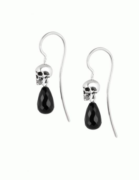 BEHEMOTH - Skull-Ohrringe mit Edelstein-Tropfen - Granat, Spinell oder Topaz - versandbereit