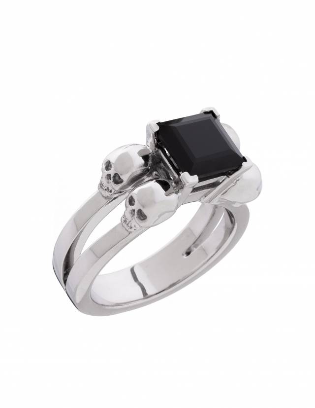 Solid silver goth ring with a natural black gemstone.