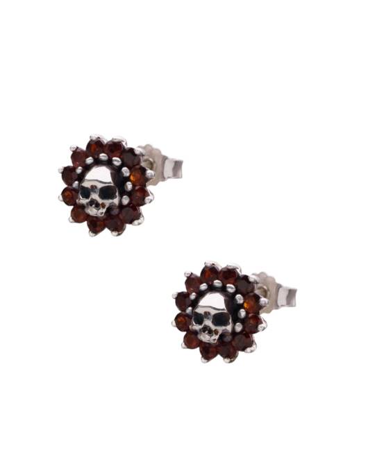 LIBUSA - Totenkopf-Ohrstecker mit blutrotem Granat - versandbereit